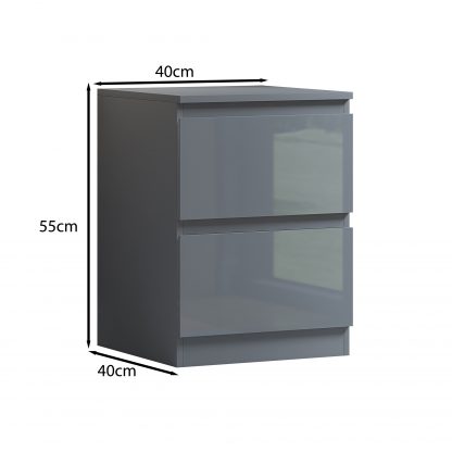 FWStyle Stora 2 Drawer Bedside Cabinet - Grey Gloss Front - Image 2