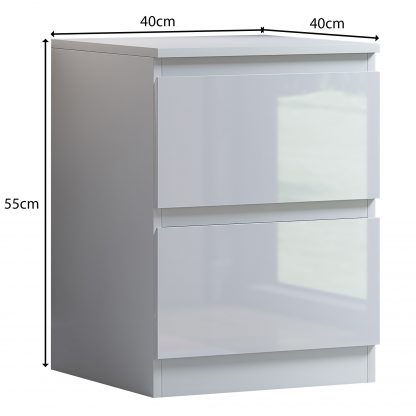 FWStyle Stora 2 Drawer Bedside Cabinet - White Gloss Front - Image 2