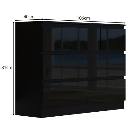 FWStyle Stora 7 Drawer Merchant Chest Of Drawers - Black Gloss Front - Image 2