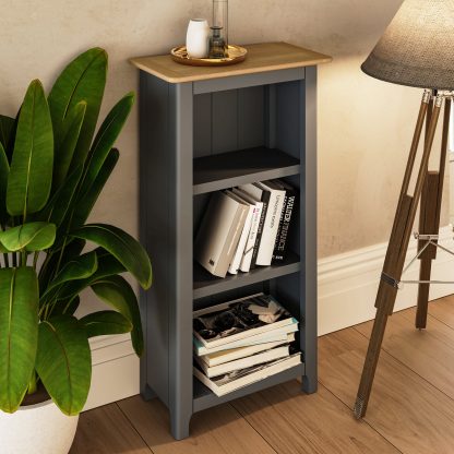 Taberno Oak 3 Tier Bookcase Graphite Blue - Image 6