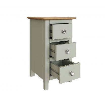 Taberno Oak 3 Drawer Bedside Table Nightstand Cabinet Sage Green - Image 3