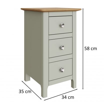 Taberno Oak 3 Drawer Bedside Table Nightstand Cabinet Sage Green - Image 2