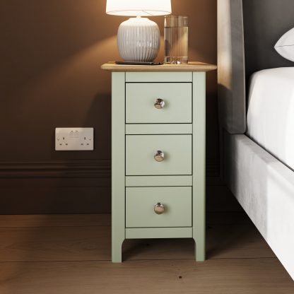 Taberno Oak 3 Drawer Bedside Table Nightstand Cabinet Sage Green