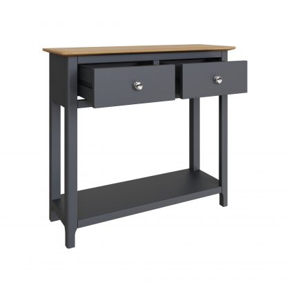 Taberno Oak 2 Drawer Console Hallway Table Graphite Blue - Image 3