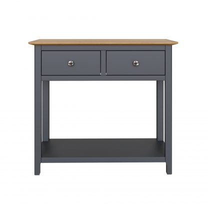 Taberno Oak 2 Drawer Console Hallway Table Graphite Blue - Image 5