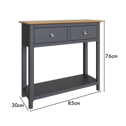 Taberno Oak 2 Drawer Console Hallway Table Graphite Blue - Image 2