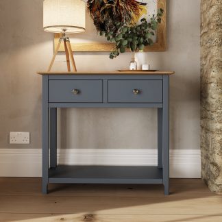 Taberno Oak 2 Drawer Console Hallway Table Graphite Blue