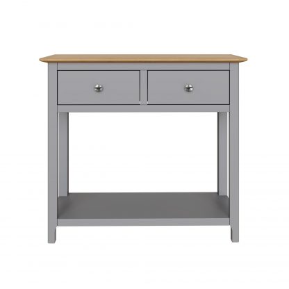 Taberno Oak 2 Drawer Console Hallway Table Dove Grey - Image 5
