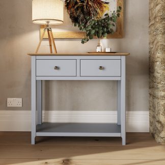 Taberno Oak 2 Drawer Console Hallway Table Dove Grey