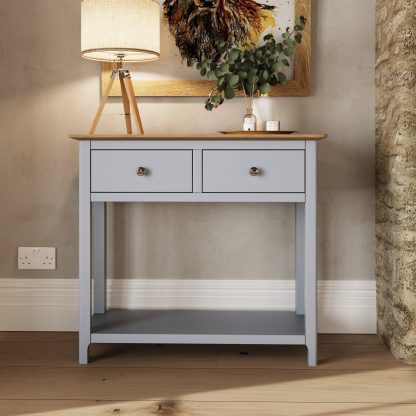 Taberno Oak 2 Drawer Console Hallway Table Dove Grey