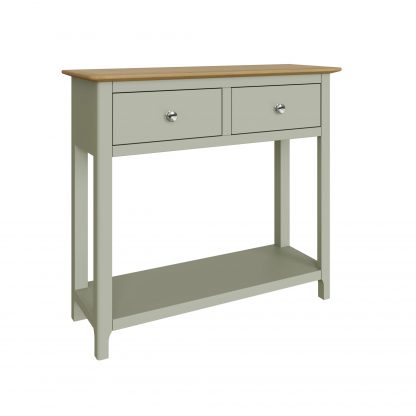 Taberno Oak 2 Drawer Console Hallway Table Sage Green - Image 6