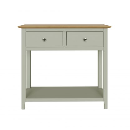 Taberno Oak 2 Drawer Console Hallway Table Sage Green - Image 5