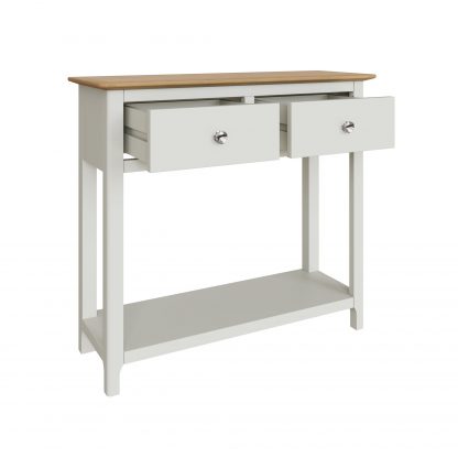 Taberno Oak 2 Drawer Console Hallway Table Linen White - Image 3