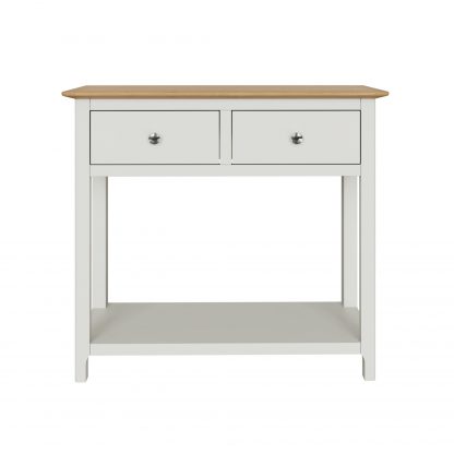 Taberno Oak 2 Drawer Console Hallway Table Linen White - Image 4