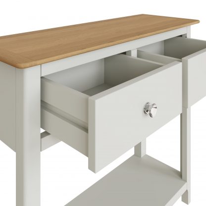 Taberno Oak 2 Drawer Console Hallway Table Linen White - Image 6