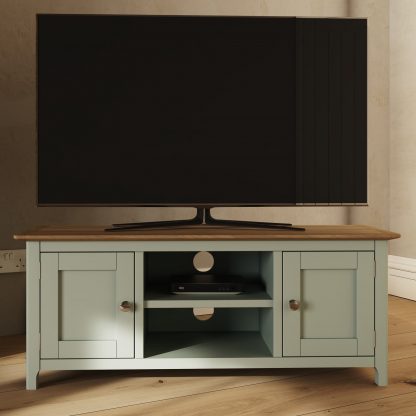 Taberno Oak 2 Door TV Unit Sage Green