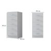 FWStyle Tunis 5 Drawer Tallboy Slim Chest Of Drawers - Matt White - Image 9