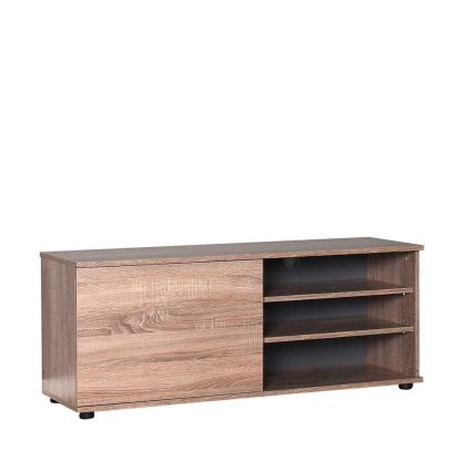 124cm Wide TV Unit with Open Shelves and Cupboard in Latte Oak - Image 2