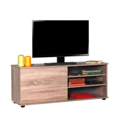 124cm Wide TV Unit with Open Shelves and Cupboard in Latte Oak - Image 3