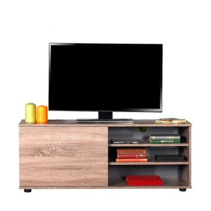 124cm Wide TV Unit with Open Shelves and Cupboard in Latte Oak - Image 4