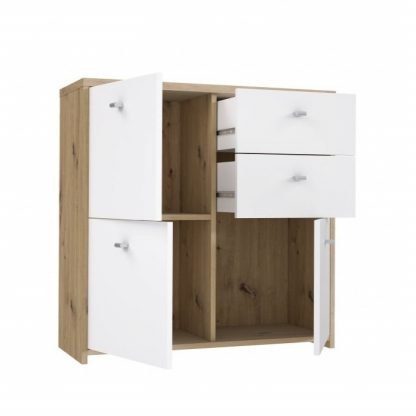 Best Chest 3 Door 2 Drawer Storage Cabinet White & Oak - Image 4