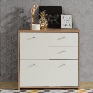 Best Chest 3 Door 2 Drawer Storage Cabinet White & Oak