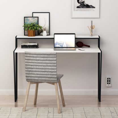 Pal Modern Study Desk White With Monitor Stand 124cm Wide - Image 4