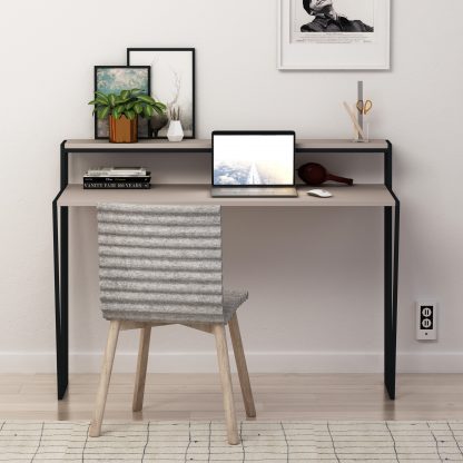 Pal Modern Study Desk Mocha Grey With Monitor Stand 124cm Wide - Image 4