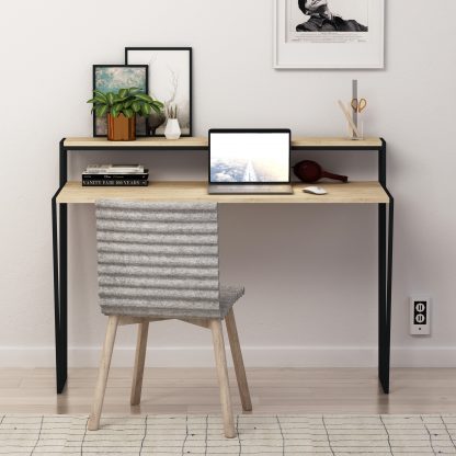 Pal Modern Study Desk Oak With Monitor Stand 124cm Wide - Image 4