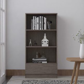 FWStyle Stora 3 Shelf Bookcase 120cm With Bottom Drawer - Rustic Oak