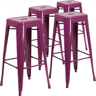 Kai 30" Industrial Style Bar Stool Purple - Set of 4 - Modern Metal Bar Height