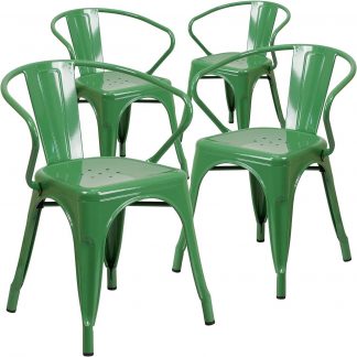 Roy Vintage Style Dining Chair Green - Set of 4 - Modern Galvanised steel
