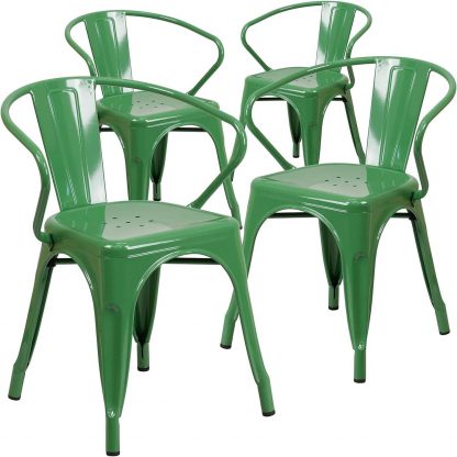 Roy Vintage Style Dining Chair Green - Set of 4 - Modern Galvanised steel