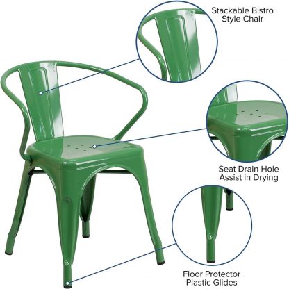 Roy Vintage Style Dining Chair Green - Set of 4 - Modern Galvanised steel - Image 4