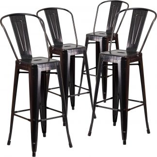 Lily 30" Industrial Style Bar Stool Chair Black Gold - Set of 4 - Modern Metal Bar Height