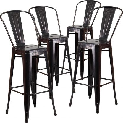 Lily 30" Industrial Style Bar Stool Chair Black Gold - Set of 4 - Modern Metal Bar Height