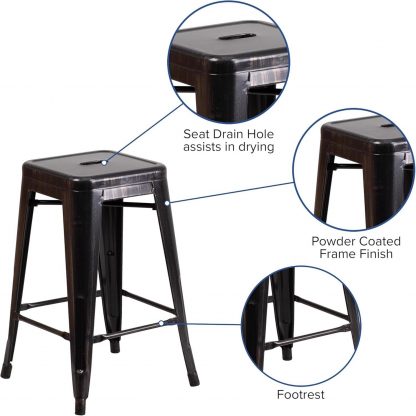 Lily 24" Industrial Style Bar Stool Black Gold - Set of 4 - Modern Metal Counter Height - Image 4