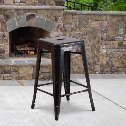 Lily 24" Industrial Style Bar Stool Black Gold - Set of 4 - Modern Metal Counter Height - Image 3