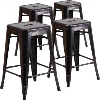 Lily 24" Industrial Style Bar Stool Black Gold - Set of 4 - Modern Metal Counter Height