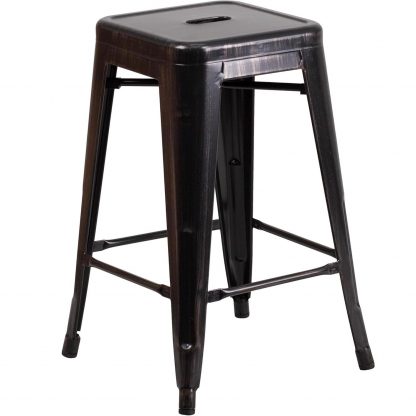 Lily 24" Industrial Style Bar Stool Black Gold - Set of 4 - Modern Metal Counter Height - Image 6
