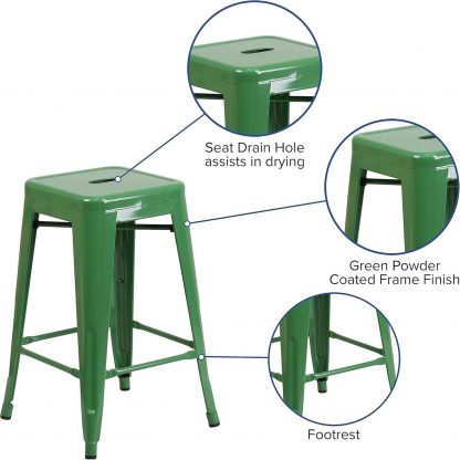 Lily 24" Industrial Style Bar Stool Green - Set of 4 - Modern Metal Counter Height - Image 4