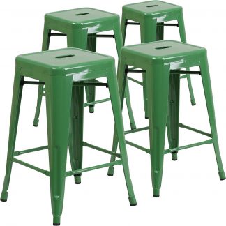 Lily 24" Industrial Style Bar Stool Green - Set of 4 - Modern Metal Counter Height