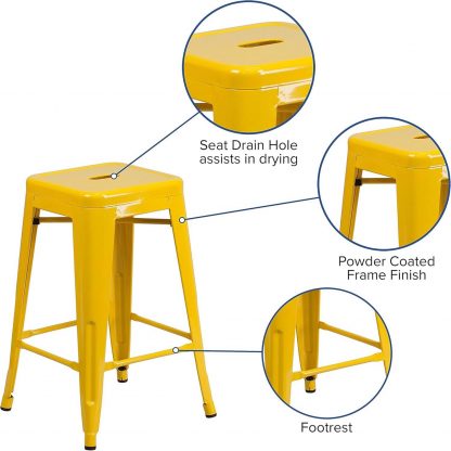 Lily 24" Industrial Style Bar Stool Yellow - Set of 4 - Modern Metal Counter Height - Image 4