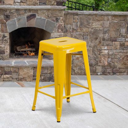Lily 24" Industrial Style Bar Stool Yellow - Set of 4 - Modern Metal Counter Height - Image 3