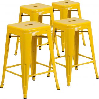 Lily 24" Industrial Style Bar Stool Yellow - Set of 4 - Modern Metal Counter Height