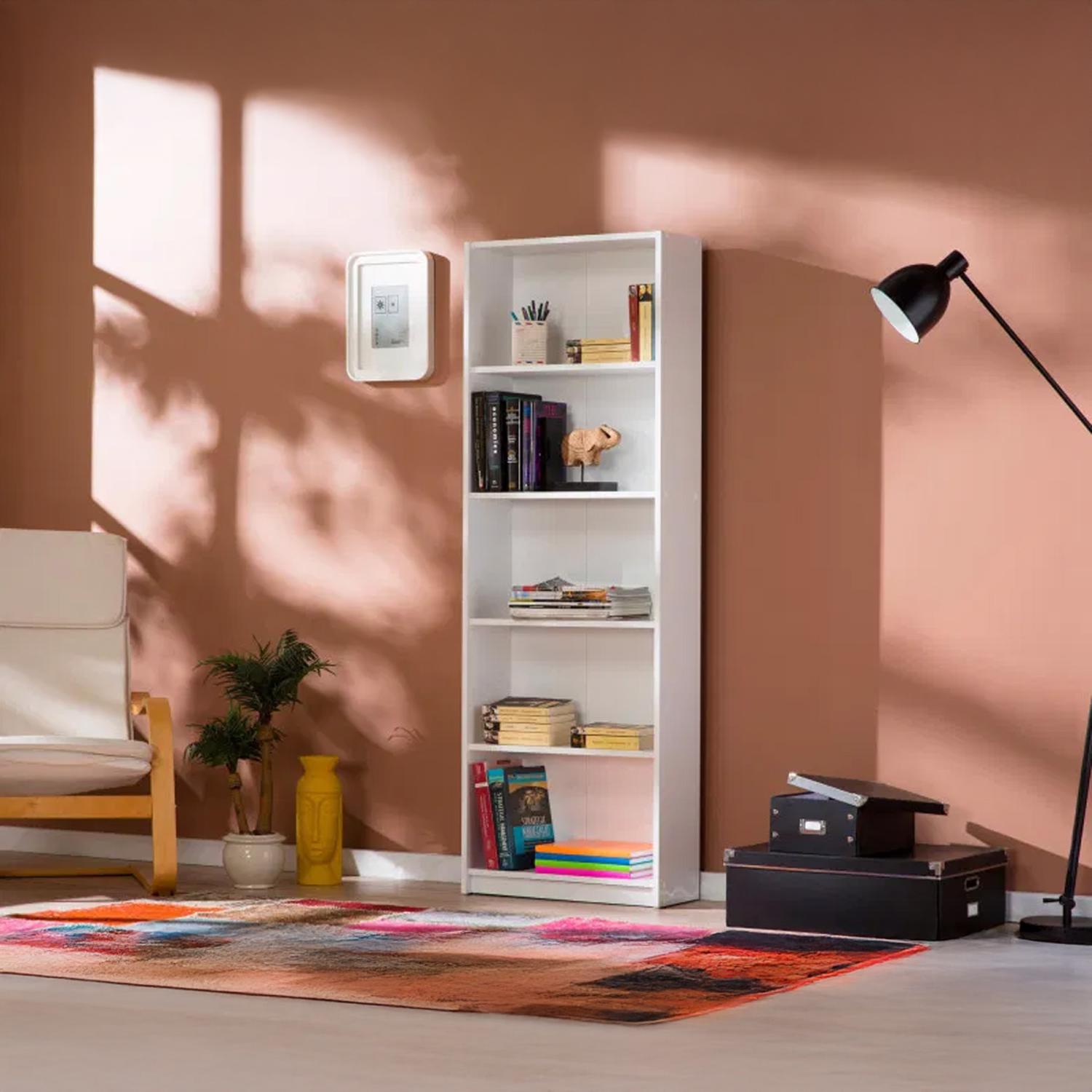 Adore Matt White 5 Tier Bookcase Shelving Unit