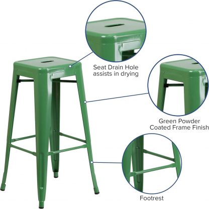 Lily 30" Industrial Style Bar Stool Green - Set of 4 - Modern Metal Bar Height - Image 3