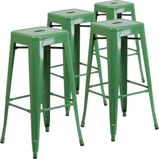 Lily 30" Industrial Style Bar Stool Green - Set of 4 - Modern Metal Bar Height
