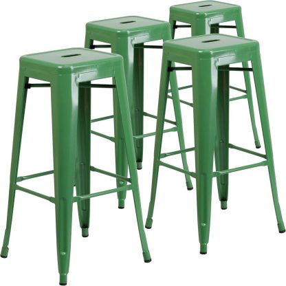Lily 30" Industrial Style Bar Stool Green - Set of 4 - Modern Metal Bar Height