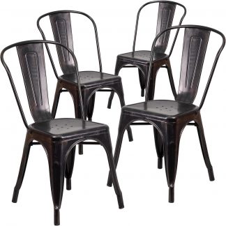 Luke Industrial Style Dining Chair Black Gold - Set of 4 - Modern Galvanised steel